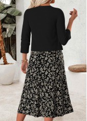 Black dresses,Ditsy Floral dresses,Everyday dresses,Casual dresses,ROTITA Black Ditsy Floral Print Two-piece Dress and Cardigan