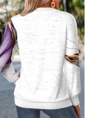 Purple tops,Geometric tops,ROTITA Zipper Geometric Print Purple Round Neck Long Sleeve Sweatshirt