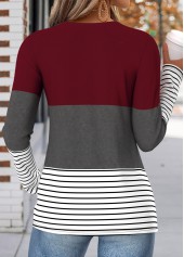 Wine Red tops,Geometric tops,ROTITA Shirred Geometric Print Wine Red V Neck T Shirt