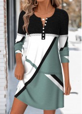 ROTITA Sage Green Geometric Print Tummy Coverage Short Dress