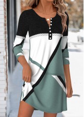 Sage Green dresses,Geometric dresses,Everyday dresses,Casual dresses,ROTITA Sage Green Geometric Print Tummy Coverage Short Dress