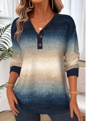 ROTITA Tummy Coverage Ombre Multi Color Split Neck Sweatshirt