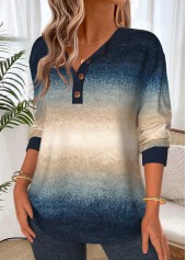 Multi Color tops,Ombre tops,ROTITA Tummy Coverage Ombre Multi Color Split Neck Sweatshirt
