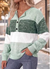 Mint Green tops,Striped tops,Geometric tops,ROTITA Tummy Coverage Striped Mint Green Split Neck Sweatshirt