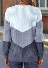 Dusty Blue tops,Contrast Color tops,ROTITA Zipper Dusty Blue Long Sleeve Sweatshirt