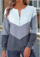 ROTITA Zipper Dusty Blue Long Sleeve Sweatshirt