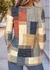 Multi Color tops,Geometric tops,ROTITA Tuck Stitch Geometric Print Multi Color T Shirt