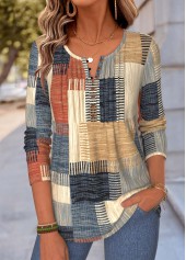 Mehrfarbiges Rotita-Tuck-Stich-T-Shirt mit geometrischem Aufdruck