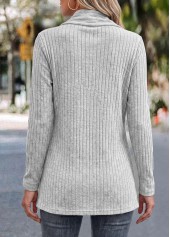 Light Grey tops,Plain Color tops,ROTITA Button Light Grey Long Sleeve Coat