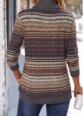 Dark Grey tops,Striped tops,Geometric tops,ROTITA Double Side Pockets Multi Stripe Print Dark Grey Sweatshirt