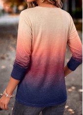 Multi Color tops,Ombre tops,ROTITA Shirred Ombre Multi Color Split Neck T Shirt