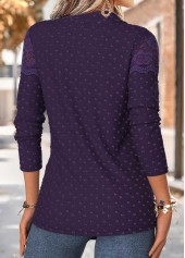 Purple tops,Plain Color tops,ROTITA Patchwork Purple Shirt Collar Long Sleeve Blouse