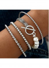 Round Design Silvery White Alloy Bracelets Set
