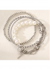 Silvery White jewelry,Round Design Silvery White Alloy Bracelets Set