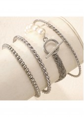 Silvery White jewelry,Round Design Silvery White Alloy Bracelets Set