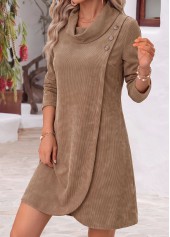 Dark Camel dresses,Plain Color dresses,Everyday dresses,Casual dresses,ROTITA Dark Camel Tummy Coverage Short Cowl Neck Dress