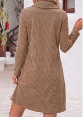 Dark Camel dresses,Plain Color dresses,Everyday dresses,Casual dresses,ROTITA Dark Camel Tummy Coverage Short Cowl Neck Dress