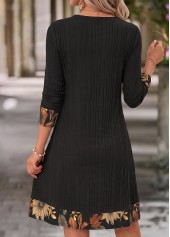 Black dresses,Plants dresses,Everyday dresses,Casual dresses,ROTITA Black Leaf Print Patchwork Short Cowl Neck Dress
