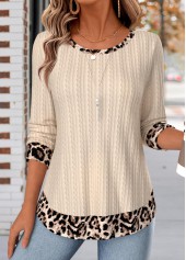 ROTITA Fake 2in1 Leopard Skin Color Round Neck T Shirt