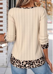 Skin Color tops,Leopard tops,Animal Print tops,ROTITA Fake 2in1 Leopard Skin Color Round Neck T Shirt