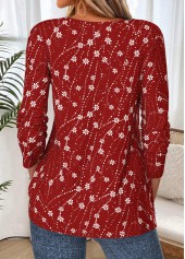 Wine Red tops,Floral tops,Plants tops,ROTITA Tuck Stitch Floral Print Wine Red T Shirt
