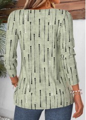 Sage Green tops,Geometric tops,ROTITA Curved Hem Geometric Print Sage Green T Shirt