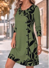 Sage Green dresses,Plants dresses,Everyday dresses,Casual dresses,ROTITA Sage Green Leaf Print Patchwork Short Cowl Neck Dress