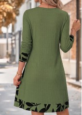 Sage Green dresses,Plants dresses,Everyday dresses,Casual dresses,ROTITA Sage Green Leaf Print Patchwork Short Cowl Neck Dress
