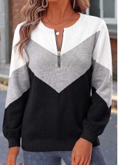 Rotita Patchwork-Pullover mit geometrischem Muster schwarz langärmlig