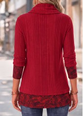 Red tops,Plants tops,ROTITA Fake 2in1 Leaf Print Red Cowl Neck Sweatshirt