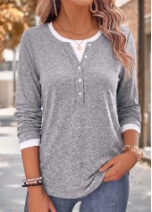 ROTITA Fake 2in1 Light Grey Marl Scoop Neck T Shirt