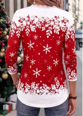 Red tops,Christmas tops,ROTITA Christmas Patchwork Snowman Print Red V Neck T Shirt