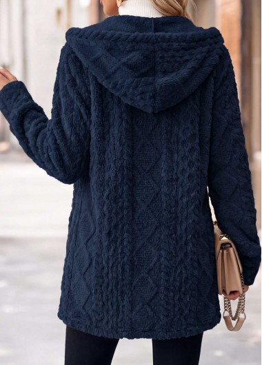 Navy tops,Plain Color tops,ROTITA Tummy Coverage Navy Hooded Long Sleeve Coat