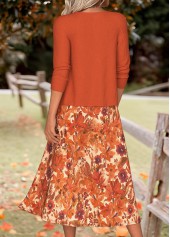 Orange dresses,Plants dresses,Floral dresses,Everyday dresses,Casual dresses,ROTITA Tummy Coverage Random Floral Print Orange Dress and Cardigan