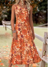 Orange dresses,Plants dresses,Floral dresses,Everyday dresses,Casual dresses,ROTITA Tummy Coverage Random Floral Print Orange Dress and Cardigan