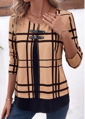 ROTITA Layered Plaid Light Coffee Fake Two Piece Twinset