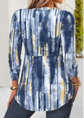 Blue tops,Geometric tops,ROTITA Geometric Print Blue Heart Collar Fake Two Piece Twinset