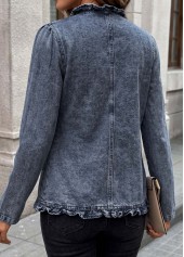 Blue tops,Plain Color tops,Double Side Pockets Blue Long Sleeve Coat