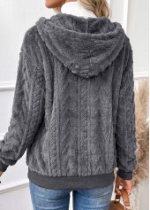 Dark Grey tops,Plain Color tops,Tummy Coverage Dark Grey Hooded Long Sleeve Coat