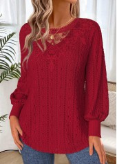 Deep Red tops,Plain Color tops,ROTITA Lace Up Deep Red V Neck T Shirt