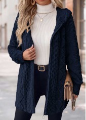Navy tops,Plain Color tops,ROTITA Tummy Coverage Navy Hooded Long Sleeve Coat