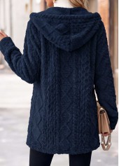 Navy tops,Plain Color tops,ROTITA Tummy Coverage Navy Hooded Long Sleeve Coat