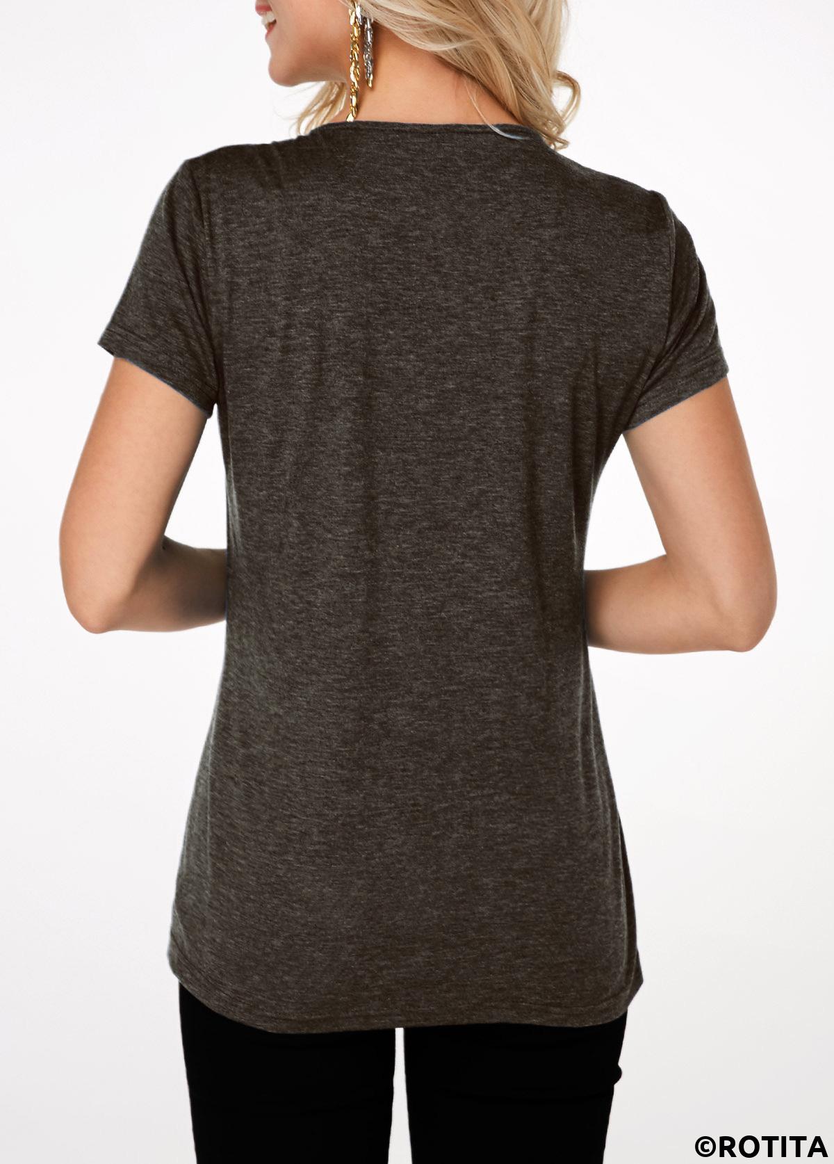 Black tops,Plain Color tops,ROTITA Pleated Button Up Short Sleeve T Shirt