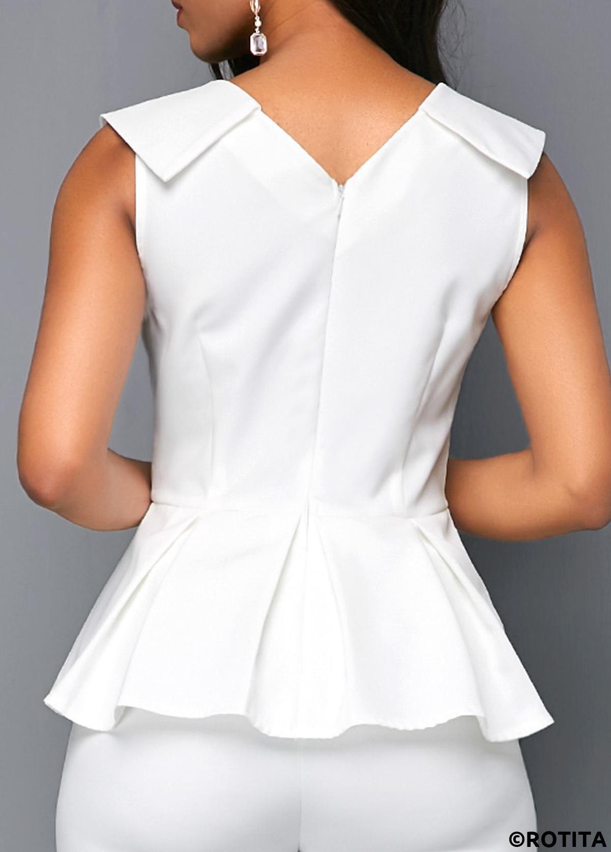 ROTITA Combinaison Peplum Blanche Sans Manches à Col V