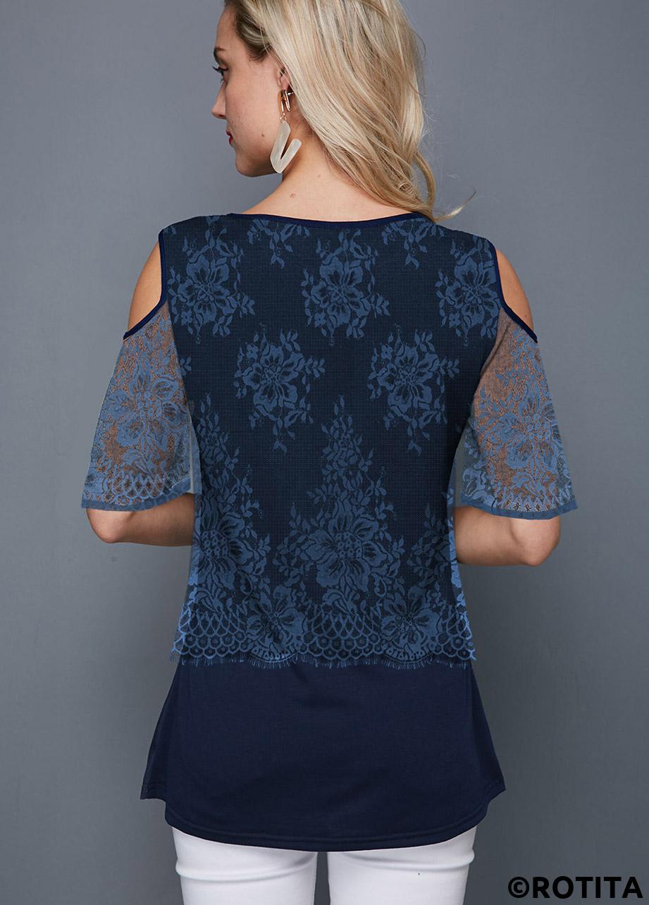 Navy tops,Plain Color tops,ROTITA Criss Cross V Neck Short Sleeve T Shirt