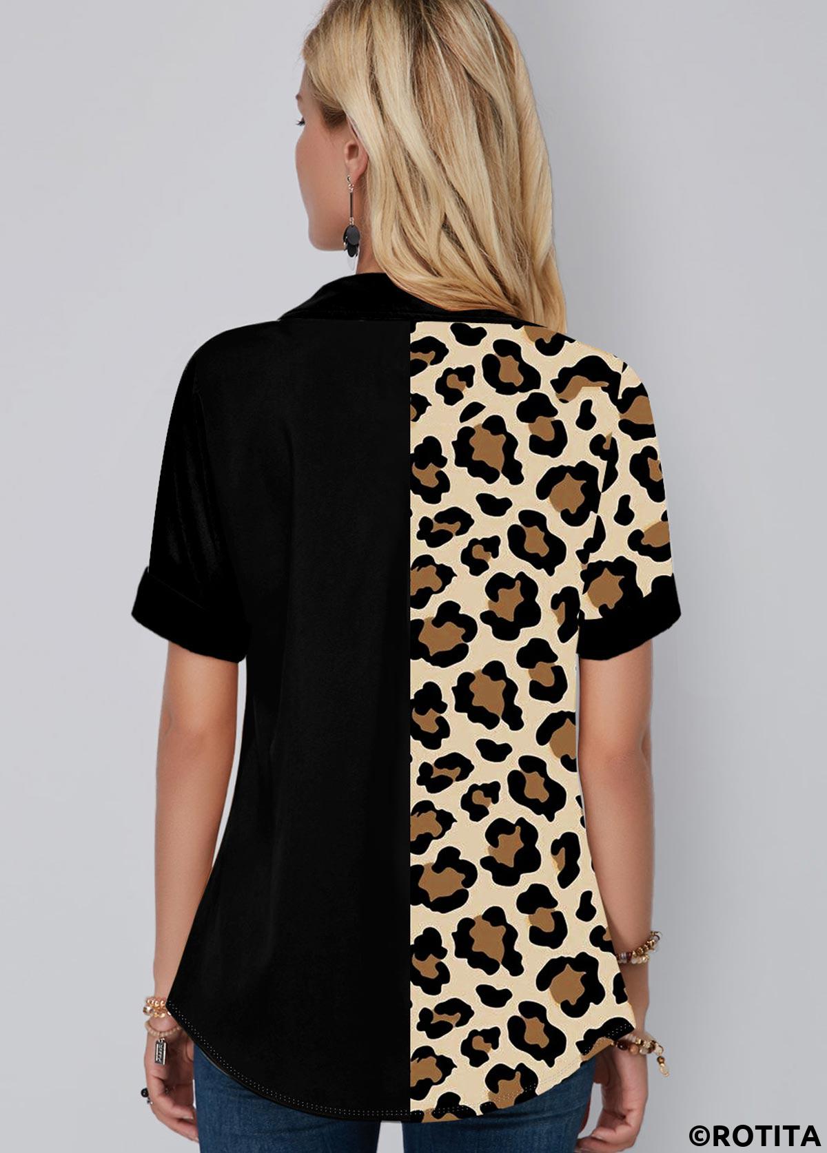 ROTITA Blouse boutonnée à imprimé léopard avec poche poitrine