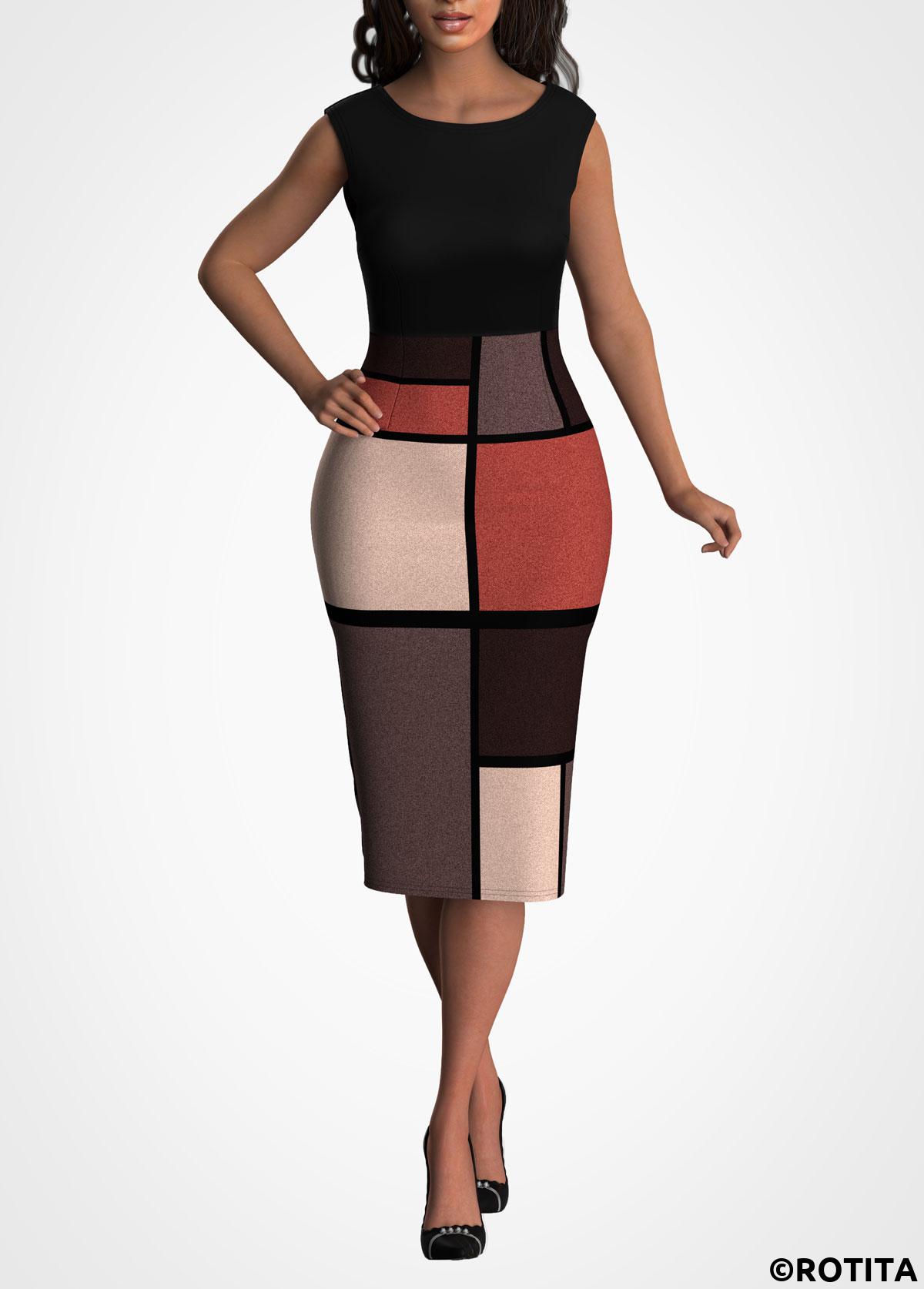 Geometric dresses,Party dresses,Elegant dresses,ROTITA Contrast Long Sleeve Cardigan and Dress