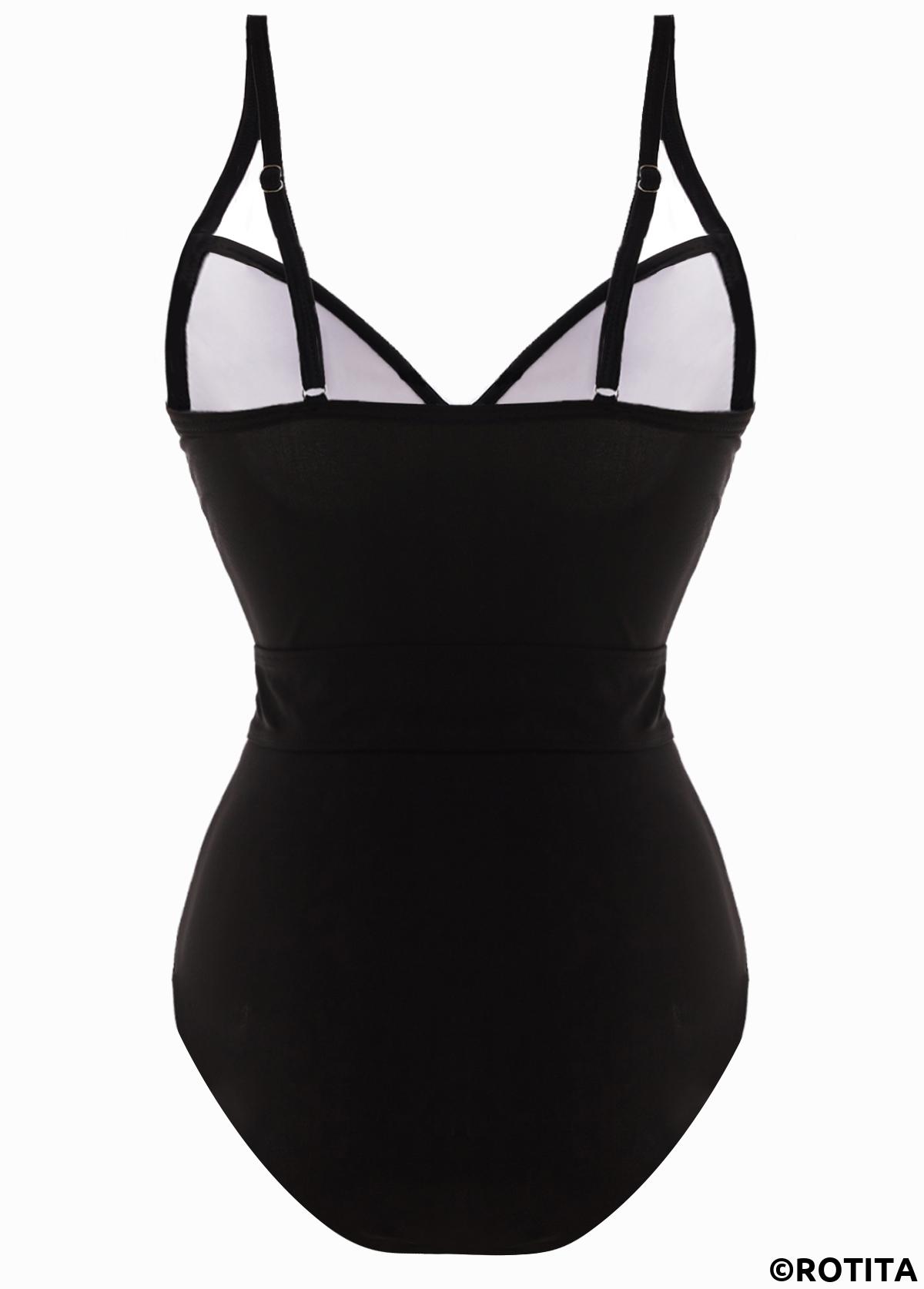 ROTITA Maillot de Bain Une Pièce à Bretelles Spaghetti Contrastées avec Ceinture