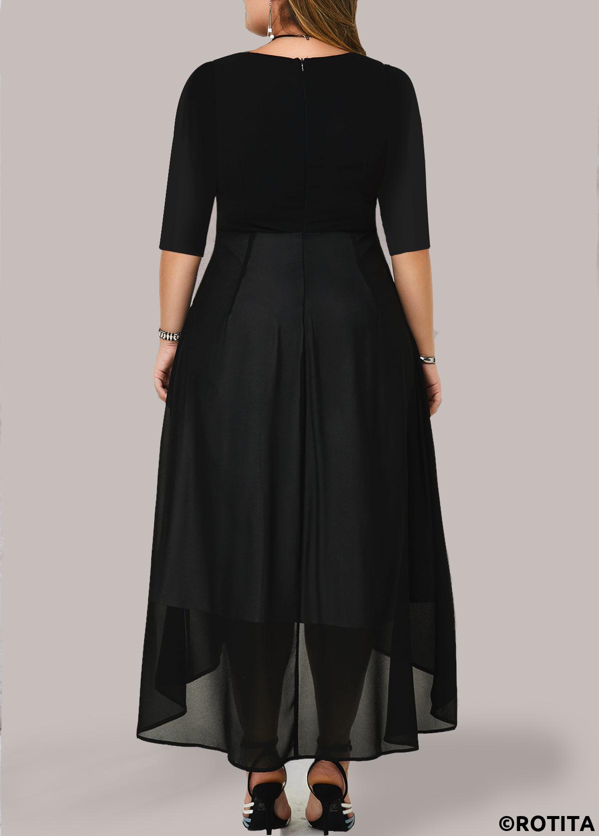 Multi Color plus size,Contrast Color plus size,ROTITA Plus Size Chiffon Panel Contrast Dress