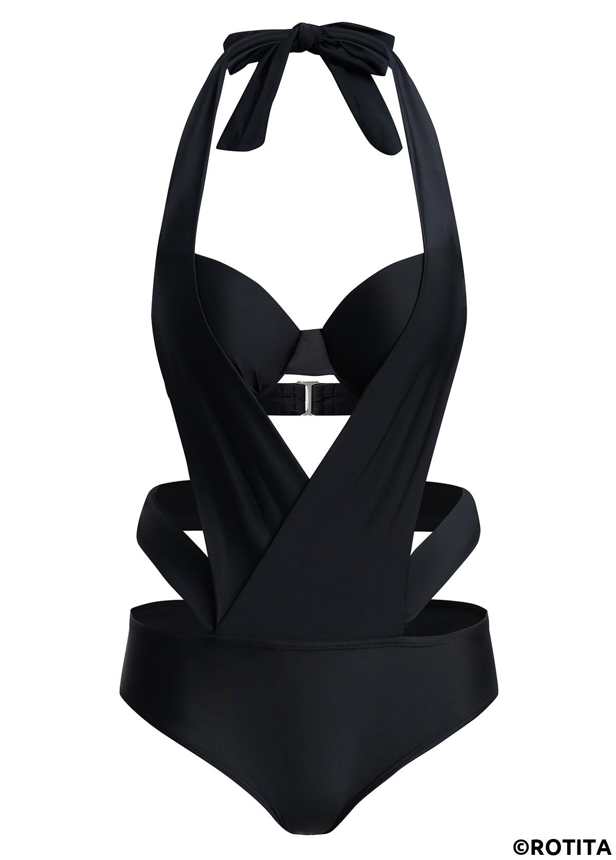 ROTITA Cutout Detail Halter One Piece Swimwear